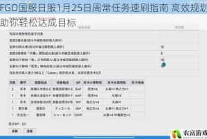 FGO国服日服1月25日周常任务速刷指南 高效规划助你轻松达成目标