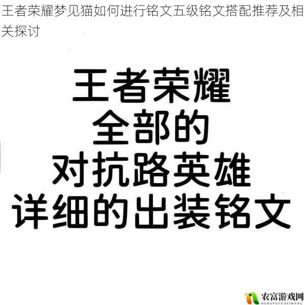 在王者荣耀的广袤战场上，每一位玩家都渴望成为顶尖的王者。而铭文系统，作为提升英雄属性的重要途径，往往能决定一场战斗的胜负。近日，一位名叫“梦见猫”的玩家在游戏中对铭文搭配产生了浓厚的兴趣，引发了广泛的讨论。他究竟该如何进行铭文五级铭文的搭配呢？这正是我们今天要探讨的核心主题。