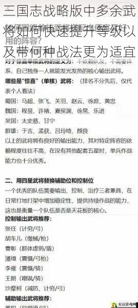 三国志战略版中多余武将如何快速提升等级以及带何种战法更为适宜