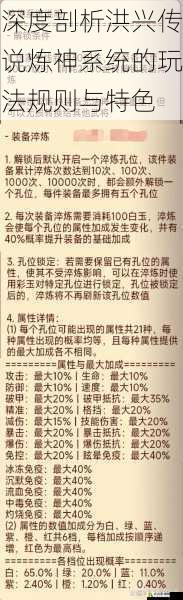 深度剖析洪兴传说炼神系统的玩法规则与特色