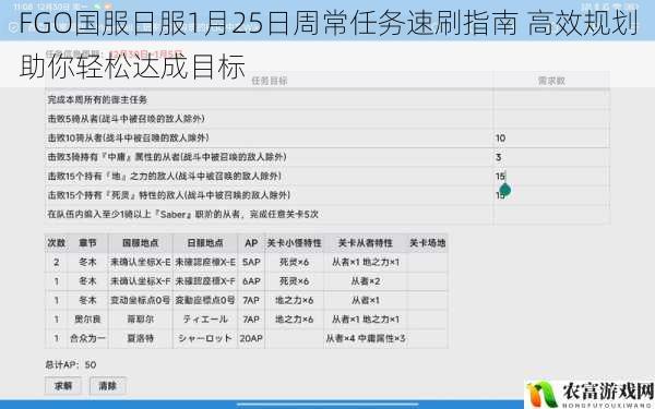 FGO国服日服1月25日周常任务速刷指南 高效规划助你轻松达成目标