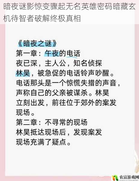 暗夜谜影惊变骤起无名英雄密码暗藏玄机待智者破解终极真相